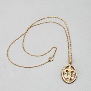 Sterling Silver Fleur de Lys Pendant Necklace 925 India 18" Chain Gold Plated